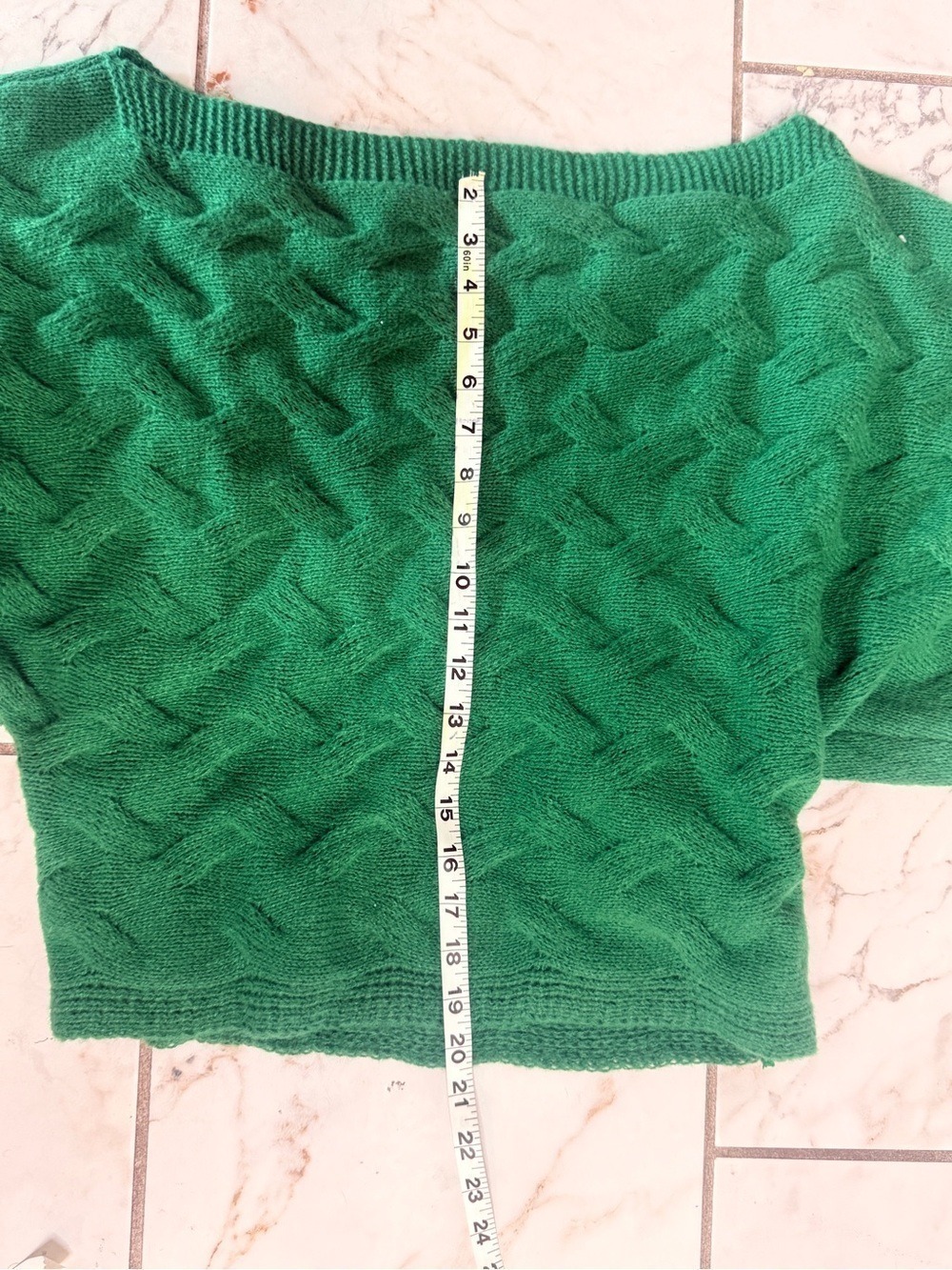 Green Basketweave Knit Bubble Sleeve Sweater Small - Picture 4 of 6
